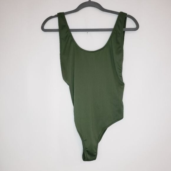 Topshop Olive Green Ribbed‎ One Piece Swimsuit - Picture 2 of 8